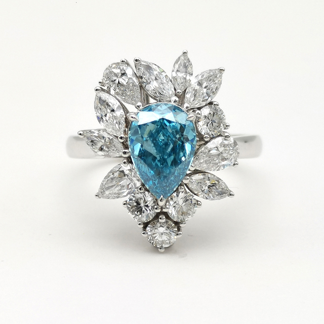 蓝色水滴形钻石异形混合钻戒